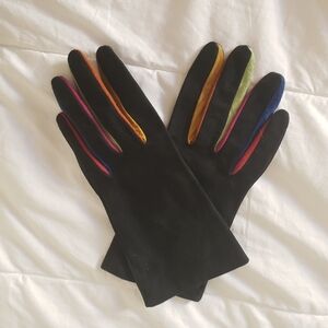 Montefusco Colorful Silk Lined Black Leather Gloves
